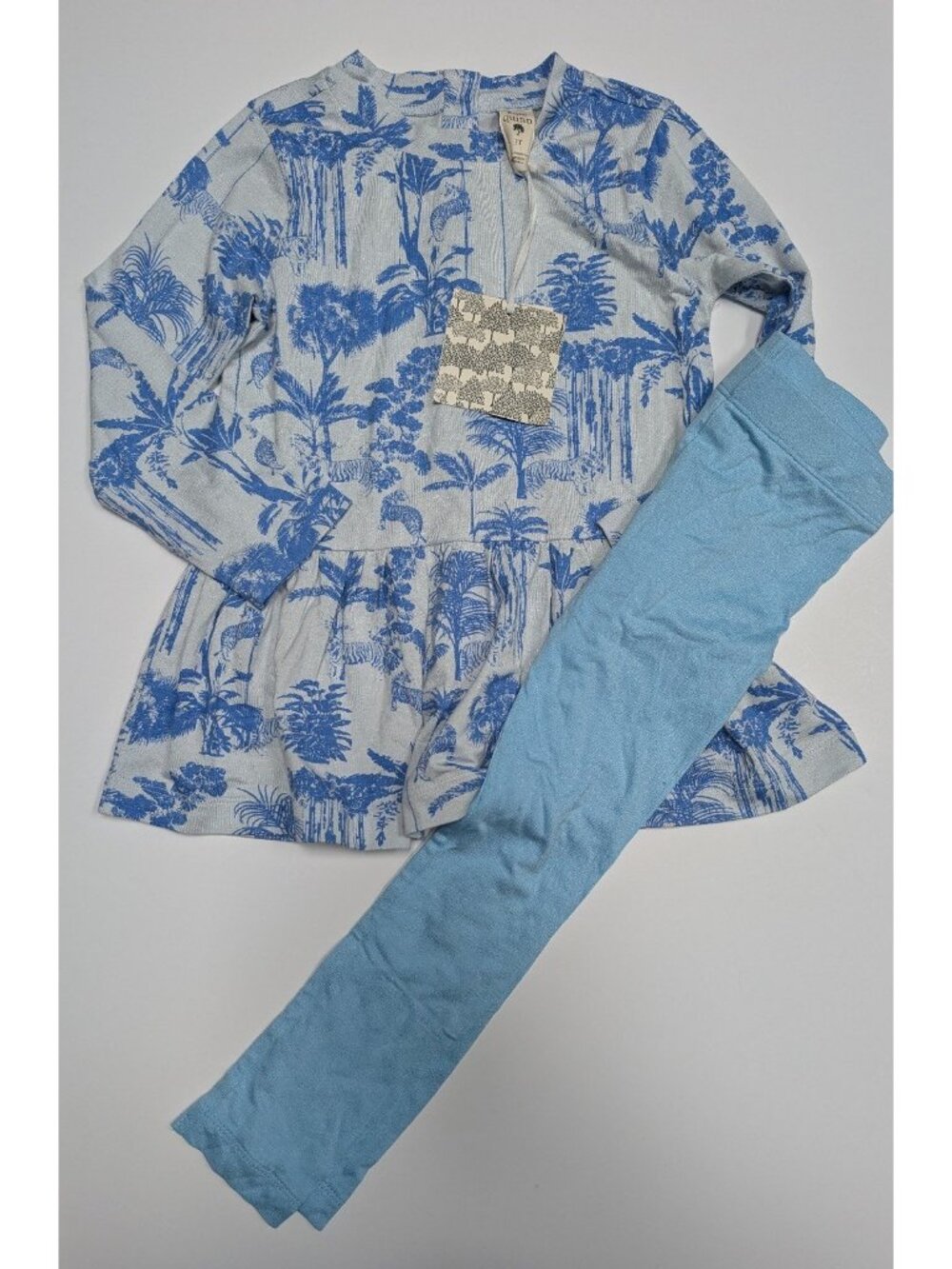 Kate Quinn Bamboo Blue Jungle Print Long Sleeve Top Set 3T Design Sample